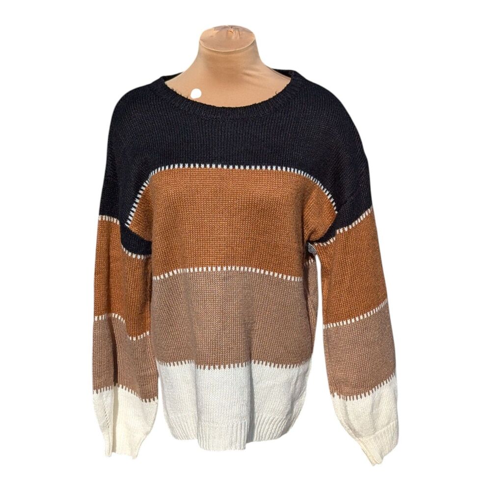 Angashion Women's Sweaters Casual Color Block Sweater Size Medium Casual Cozy